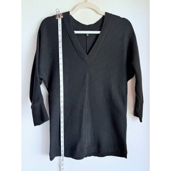 Talbots Petites Cotton Blend V-Neck Chevron Links 3/4 Sleeve Sweater in Black PS - Picture 8 of 10